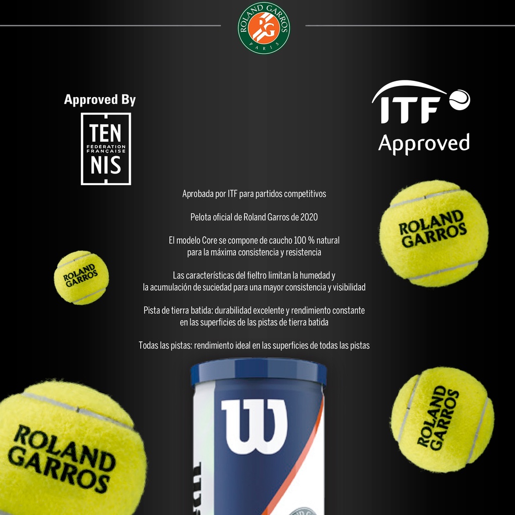Pelotas de Tenis Wilson Roland Garros Official Envase de 3 Unidades (T1250)