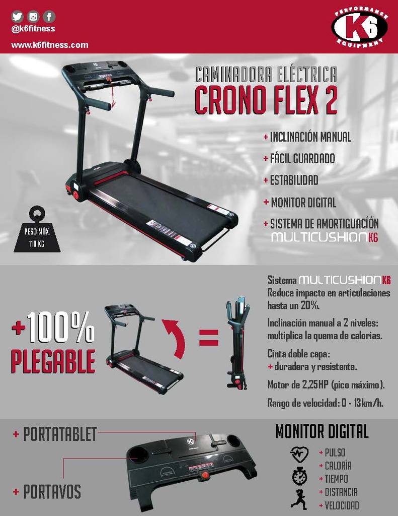Caminadora Eléctrica K6 Crono Flex 2