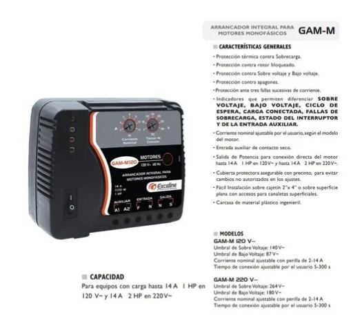 Arrancador Exceline para Motores Monofásicos Protección Voltaje y Sobrecarga 1Hp 120V