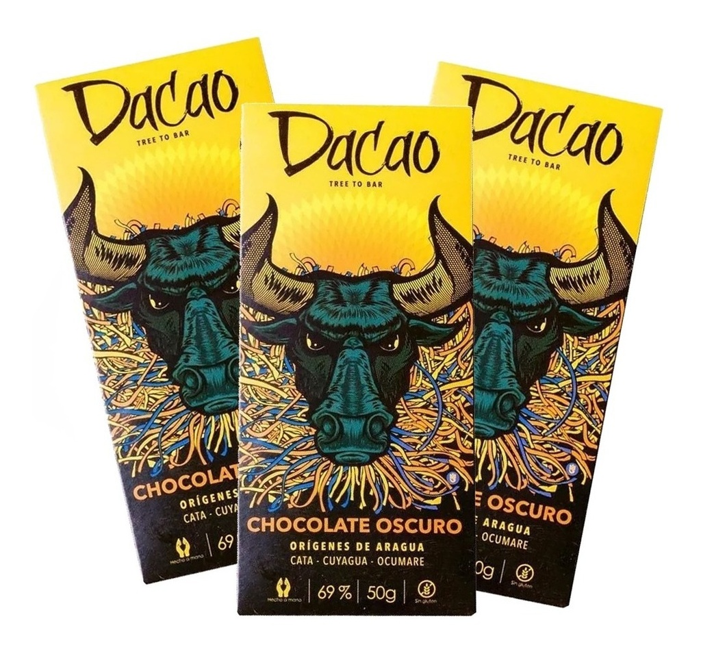 3 Pack Chocolate Oscuro 69% Cacao 50g Dacao Orígenes Aragua
