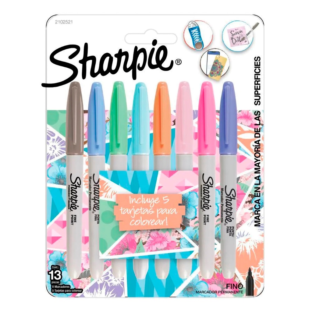 Marcadores Pastel Sharpie Finos 8 unds +Tarjetas para Colorear