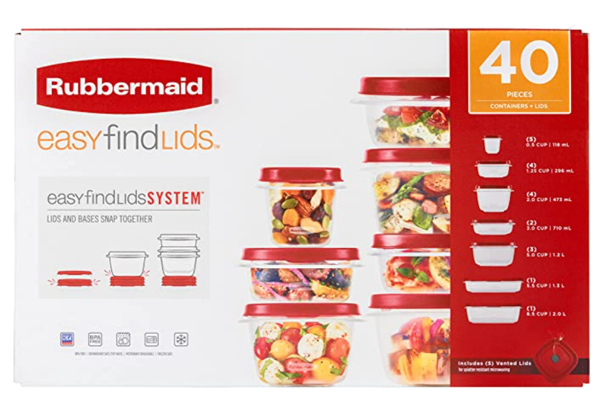 Set de 40 Recipientes con tapa distintos tamaños Easy Find Rubbermaid