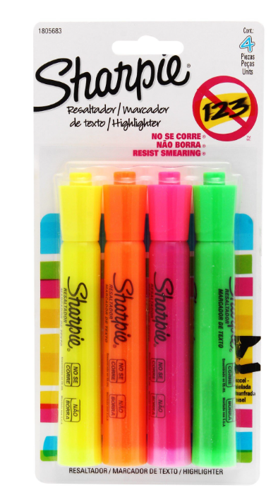 Resaltador de Texto Sharpie Punta Cincel 4 Piezas