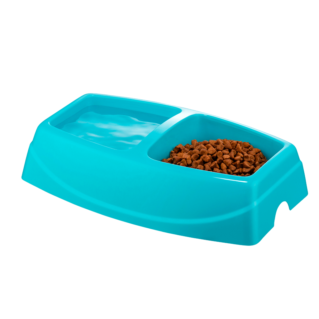 [5082-A] Plato Doble de Comida para Mascotas Brezza Pet Grande (AZUL)