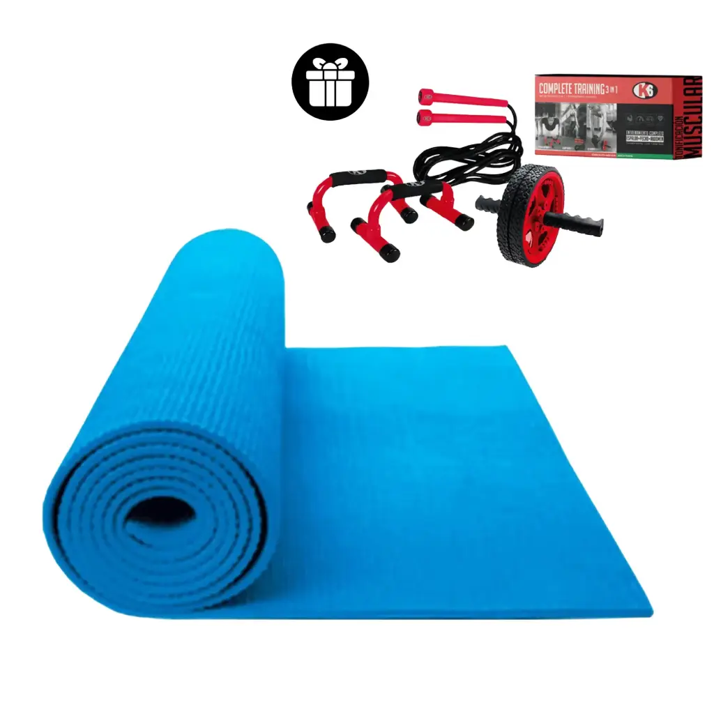 Kit Yoga Mat + Lazo Para Saltar + Base Flexión + Rueda de Abs