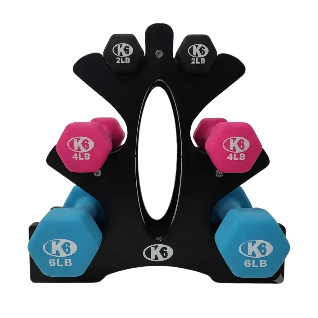 [66250-K] Kit de Mancuernas de Neopreno K6 (2x2lb, 2x4lbs, 2x6lbs) más Base / soporte