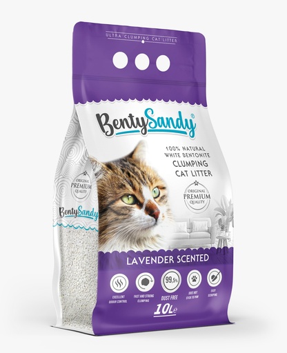 [COM51914] Arena para Gatos Bentysandy Lavanda Ultra absorbente y Ultra aglomerante 100% Bentonita 10L/ 8,7Kg 4 Unds