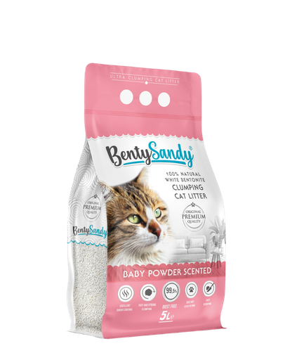 [COM50858] Arena para gatos Bentysandy Bebé Ultra absorbente y Ultra aglomerante 100% bentonita con aroma 5L/4,35Kg 8 Unds